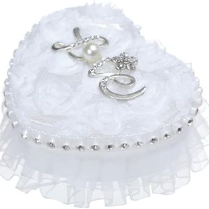 yuanxue Caja de soporte para anillo de boda en forma de corazón, almohada romántica para portador de anillo de encaje blanco, cojín romántico de yuanxue Caja de soporte para anillo de boda en forma de corazón, almohada romántica para portador de anillo de encaje blanco, cojín romántico de