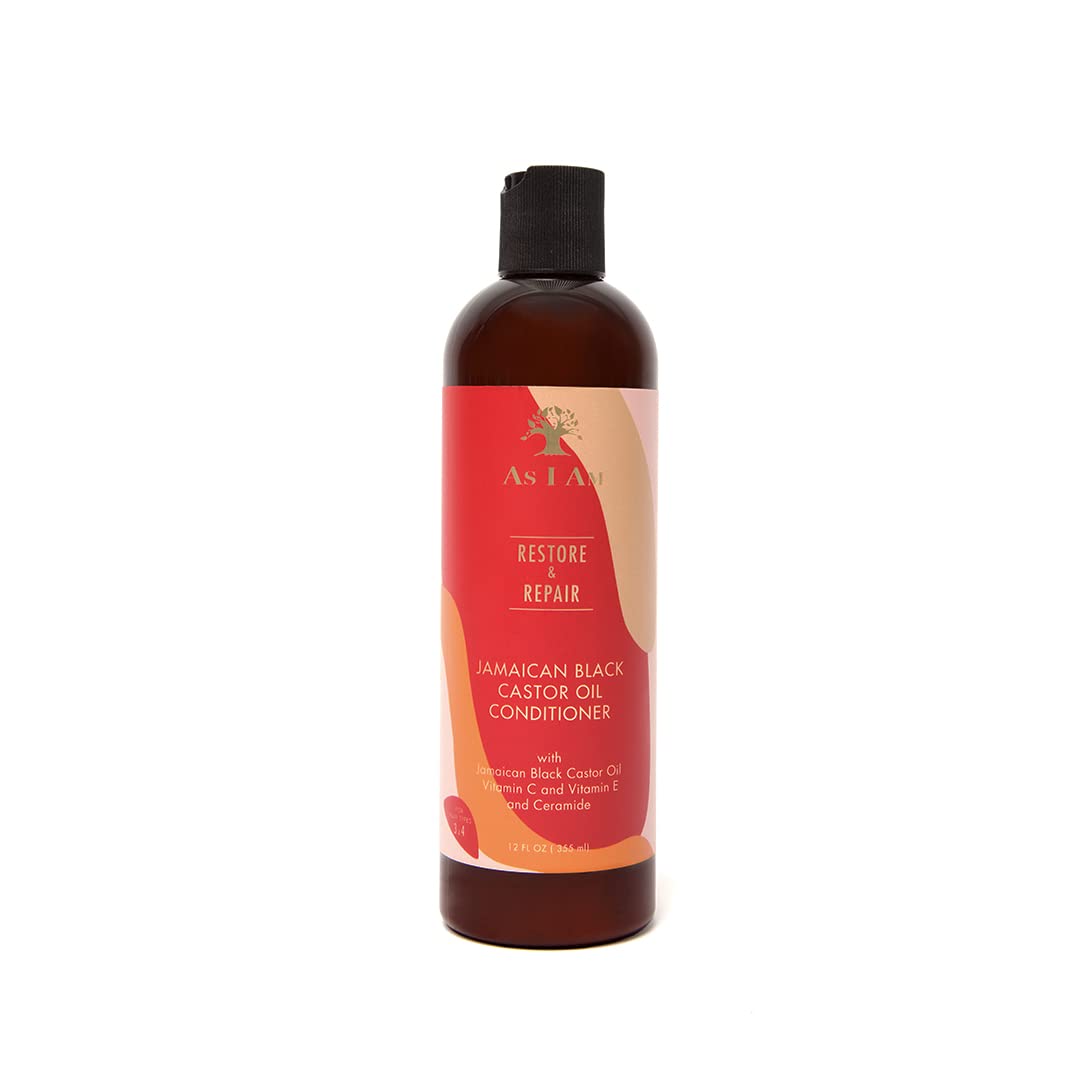As I Am Acondicionador de aceite de ricino negro jamaicano, 12 onzas, con JBCO, ceramida, betaína, vitamina C y vitamina E, humedad e hidratación