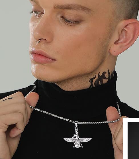Future Faravahar Ahura Mazda Pendant Men Iran Jewelry Gold Plated Zoroastrian Gold Color Iranian Necklace for Men and Women, Father’s Day Gift!,