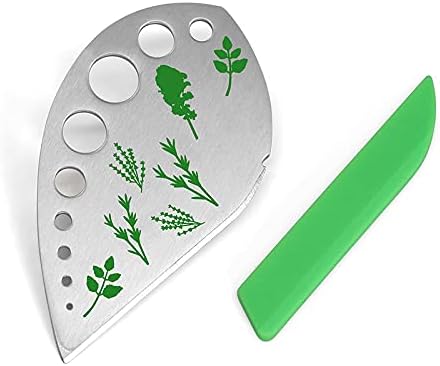 Green – Pelador de hierbas de acero inoxidable con 9 agujeros, para cocina, para hierbas, pelador de hierbas de metal para col rizada, col, tomillo,