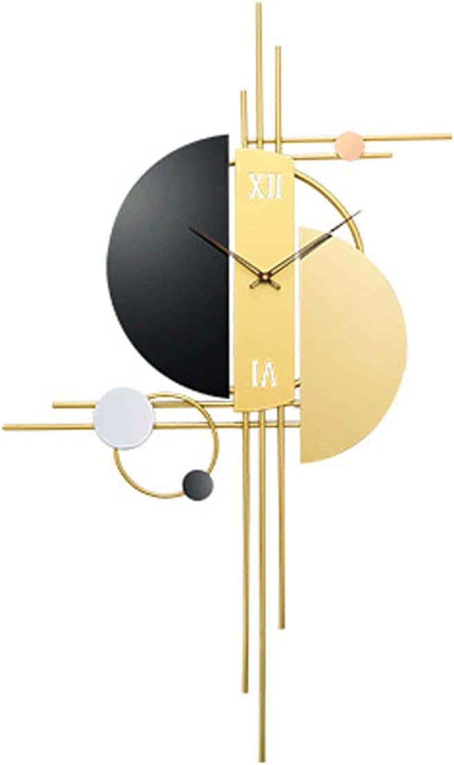 Reloj de pared – Reloj de pared decorativo para decoración de sala de estar, metal negro y dorado, moderno, grande, silencioso, funciona con pilas,