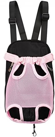 Mochila portadora para perros y gatos con cinco agujeros, correas de hombro dobles, malla frontal en el pecho, S, rosa