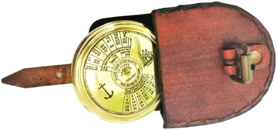 Brújula de bolsillo con poema de Robert Frost con calendario de 100 años de estuche de cuero