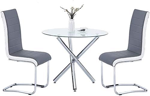 Mesa de comedor de cristal, mesa de comedor redonda de vidrio con tapa de vidrio templado transparente, mesa de comedor moderna, mesa de café de té
