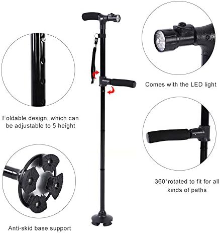 Bastón plegable con luz LED, bastón ajustable para hombres, mujeres, base antideslizante, soporte para otras herramientas de montañismo, accesorios