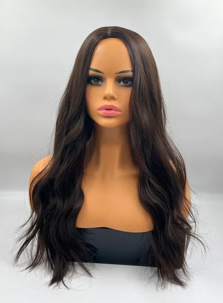 ASHELY – Peluca rizada de color marrón oscuro, pelucas sin pegamento para mujer, pelucas de cabello largo sintético natural para uso diario (pelucas