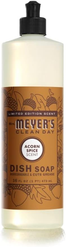 MRS. MEYER’S CLEANDAY – Jabón líquido para platos, fórmula biodegradable, edición limitada, especias de bellota, 16 onzas líquidas (paquete de 2)