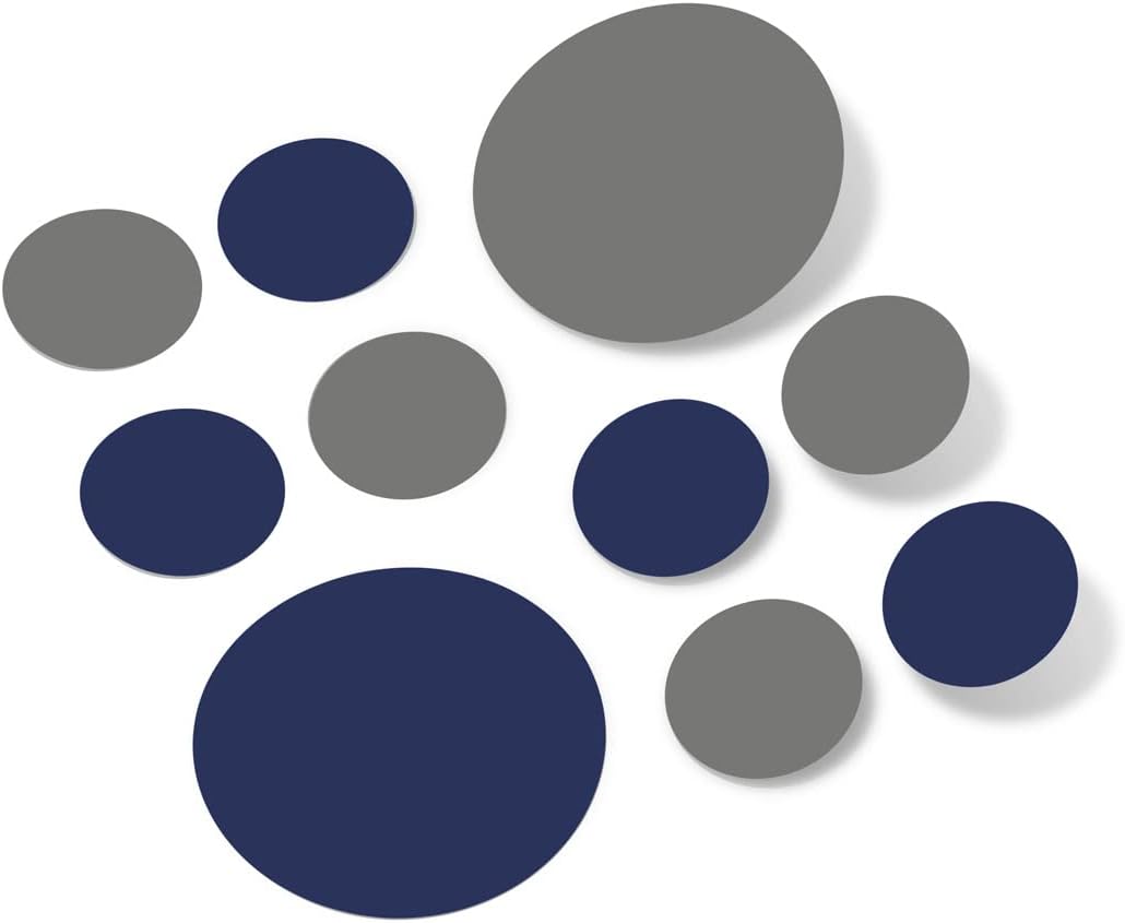 Adhesivos de pared de vinilo azul marinogris, círculos de 2 y 4 pulgadas (30 calcomanías)