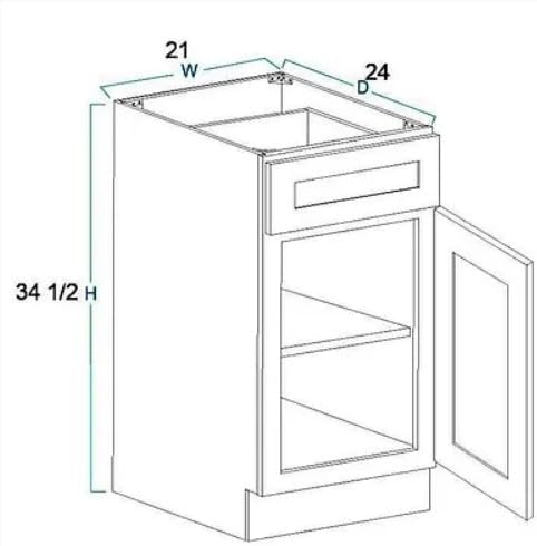 Gabinete base de cocina White Shaker (listo para montar) (ancho 21 altura 34 12″ profundidad 24″)