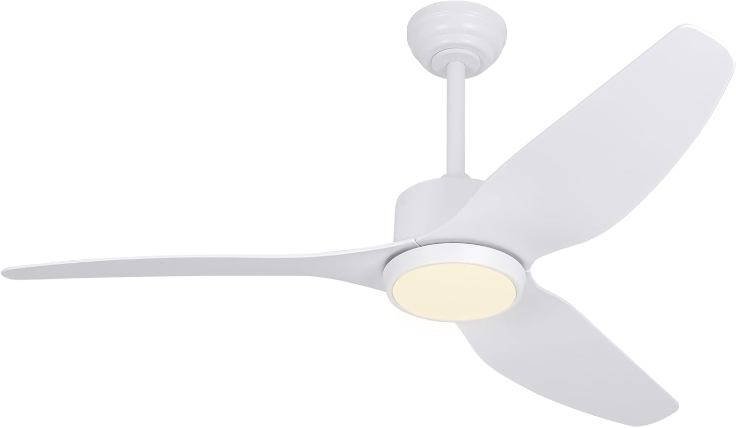 Ventilador de techo blanco con control remoto de luz de 52 pulgadas, 6 velocidades, motor silencioso reversible, 3CCT, regulable, LED, temporizador,