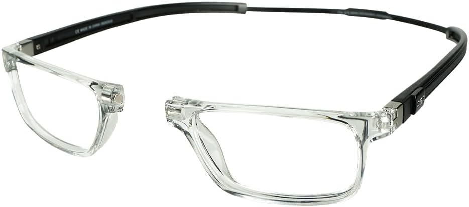 Clic Lentes de lectura magnéticos, lectores de computadora, lentes reemplazables, patillas ajustables, tubo ejecutivo (gris claro, aumento de 1.25)