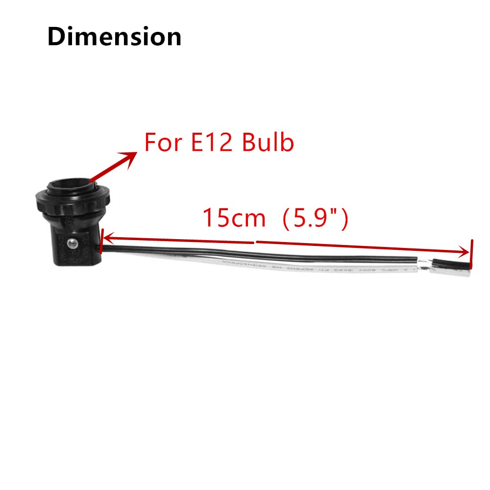Ulikeled cUL Listed E12 – Soporte para lámpara con base de candelabro, base E12 con cables de alambre y anillo para bombillas de candelabro, 75 W