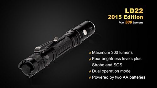 EdisonBright Fenix LD22 2015 Edition 300 Lumen XP-G2 R5 Linterna táctica LED con funda, cordón, clip y dos pilas alcalinas AA