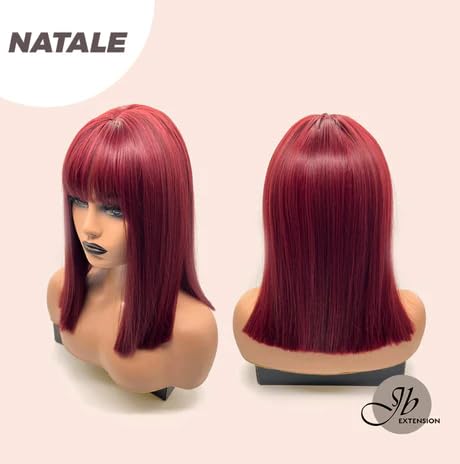 Peluca lacia roja NATALE con flequillo completo, corte Bob, pelucas sin pegamento para mujer, pelucas sintéticas naturales para uso diario (pelucas