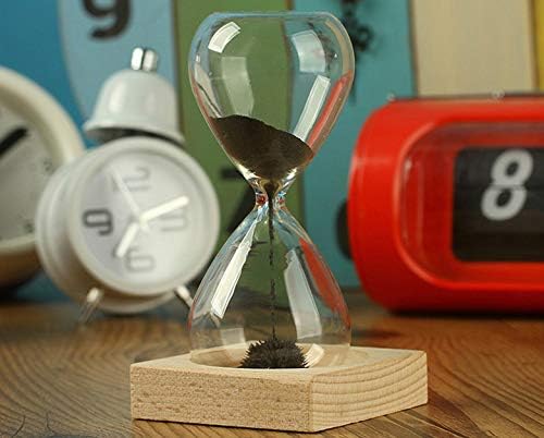 YLTIMER Reloj de arena magnético temporizador de arena 2 minutos reloj de arena grande con imán negro hierro polvo y base de madera, reloj de arena