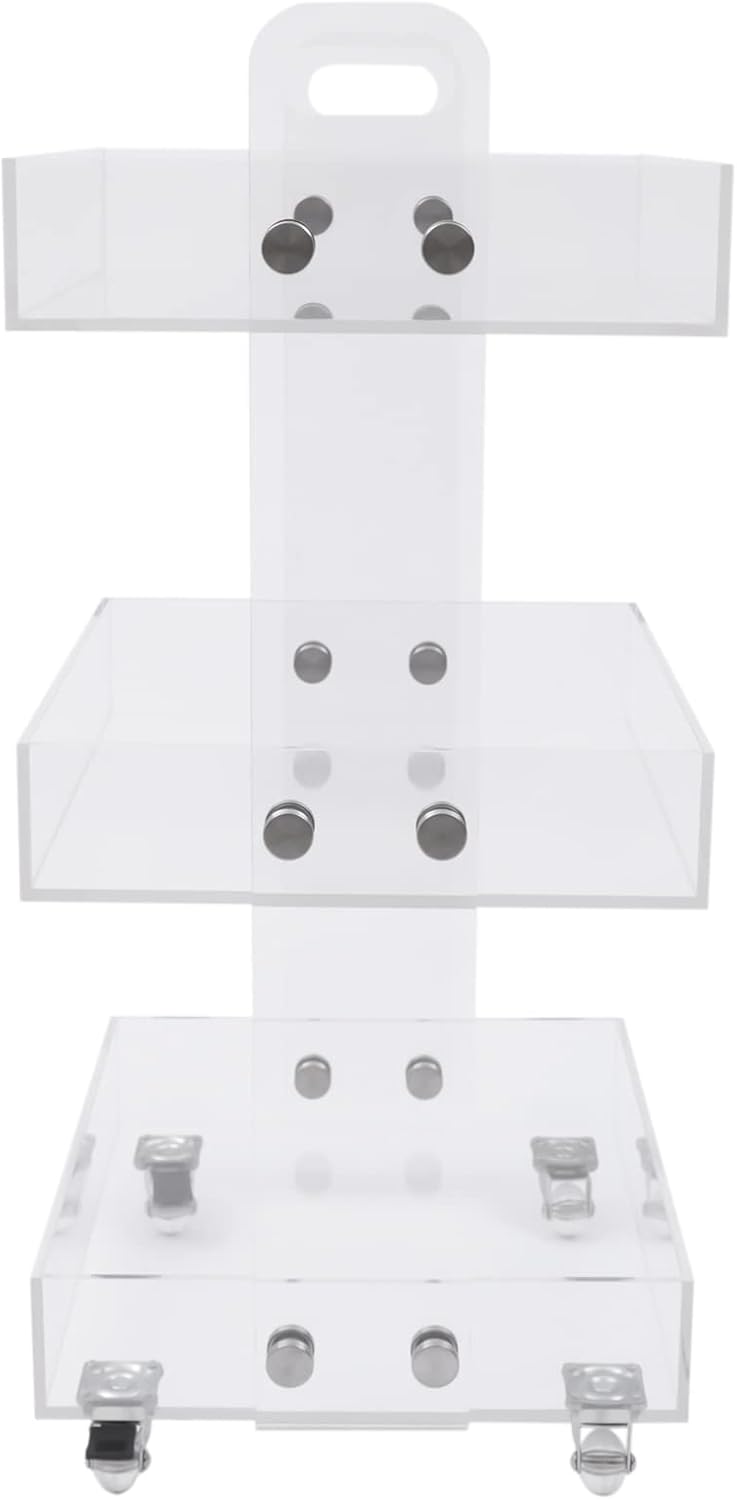Carrito de acrílico de 3 niveles, carrito de almacenamiento multiusos, organizador de almacenamiento móvil con ruedas para baño, cocina, lavandería