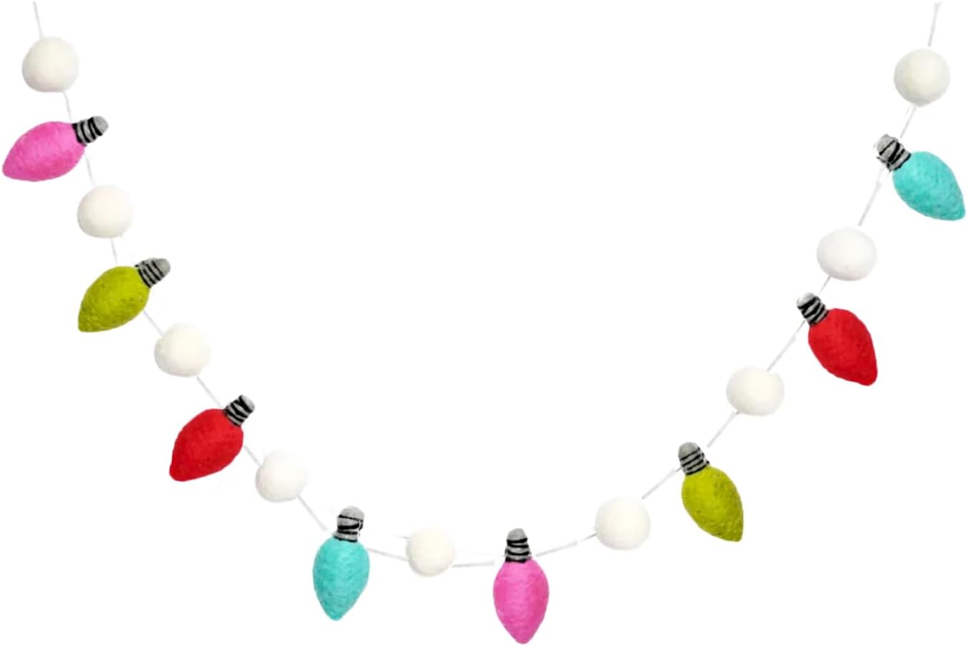 Guirnalda de luces de fieltro de Navidad de 6.6 pies, 8 bombillas con forma de arco iris, guirnalda decorativa de color navideño para árbol de