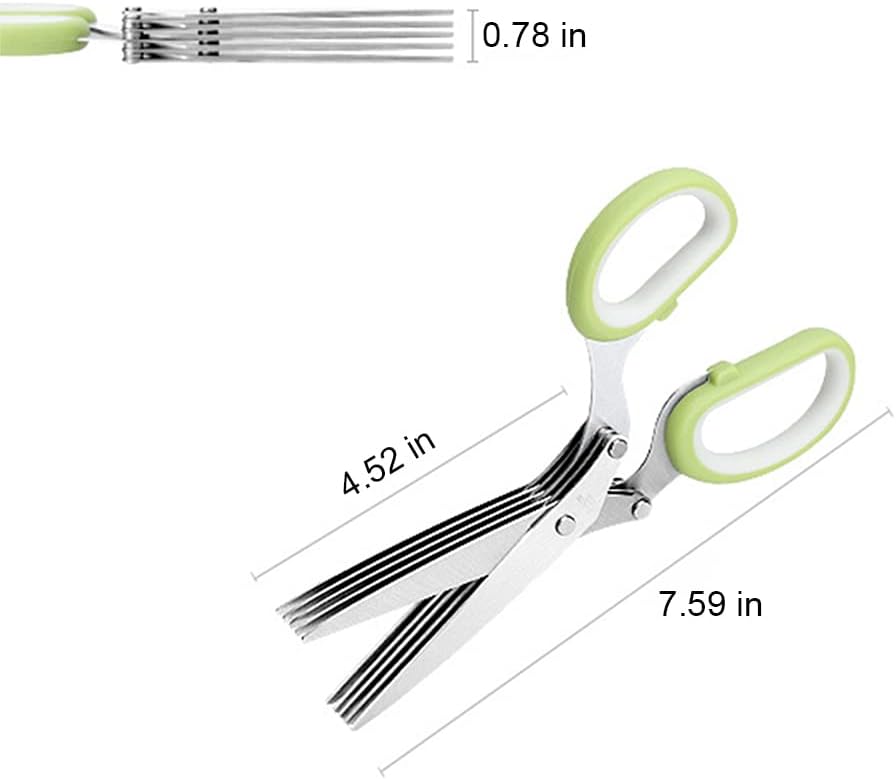 A-XINTONG – Tijeras multicapa de acero inoxidable con cepillo pequeño, para cortar verduras, hierbas, papel triturado, versátil, fácil de usar