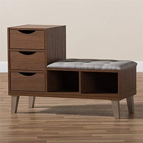 Baxton Studio Carell Furniture – Banco tapizado para guardar zapatos, color gris y marrón