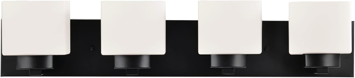 Design House 588426 Dove Creek – Lámpara de tocador regulable con vidrio esmerilado para espejo de baño, negro mate, 4 luces
