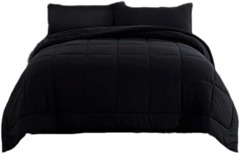 SDIII Juego de edredón negro de 3 piezas, tamaño King, cama en una bolsa, resistente a las arrugas y a la decoloración, lujo de hotel, juego de cama