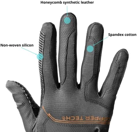 XEIRPRO Copper TECH Mens Synthetic Golf Glove Charcoal GrayCombi Spider Tacky Grip (2 Packs)Breathable Long Lasting Copper Infused Material,