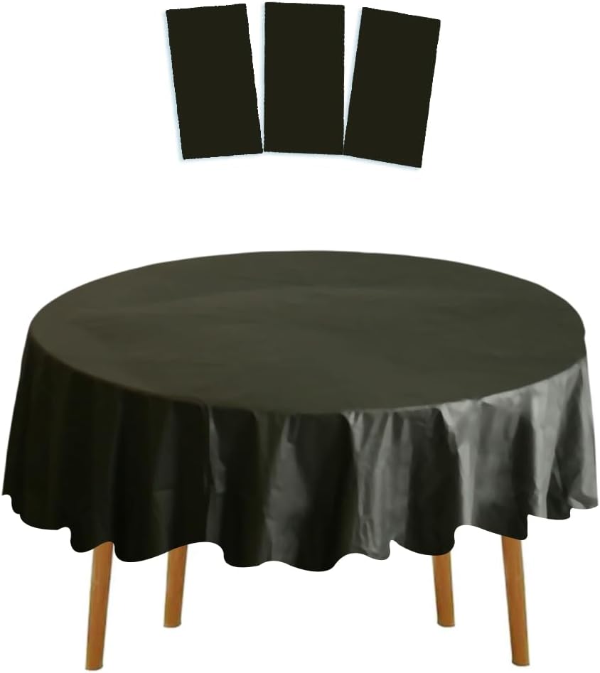 Paquete de 3 manteles redondos de plástico desechables para Navidad, manteles de plástico para barbacoa, picnic, cumpleaños, boda, fiesta,