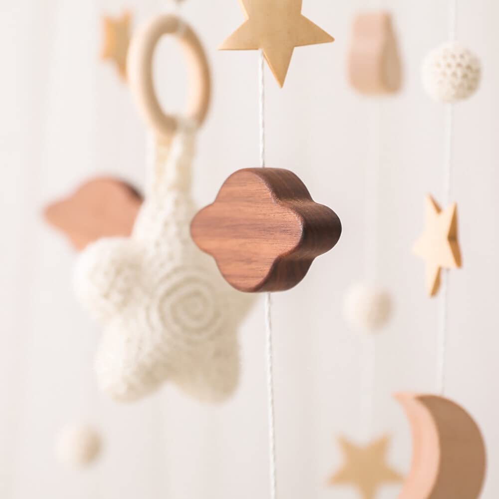 Brazo de madera móvil, campana de viento para recién nacido, con forma de estrella, campana de cuna giratoria para todas las cunas, decoración de la