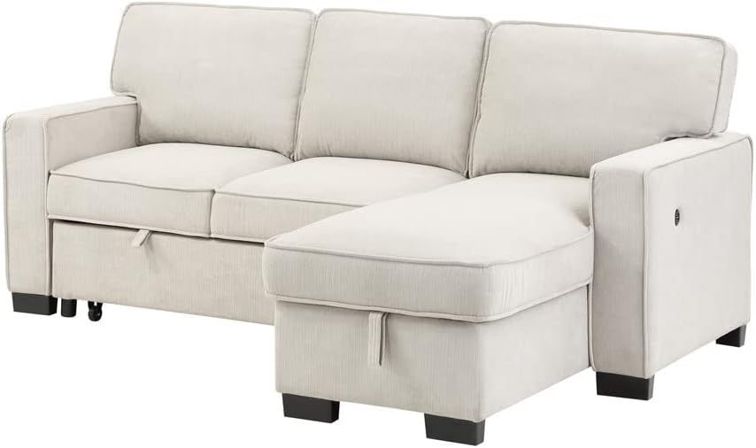 Sofá modular convertible de 88.75 pulgadas con cama extraíble, sofá esquinero en forma de L de 3 asientos con diván de almacenamiento reversible y
