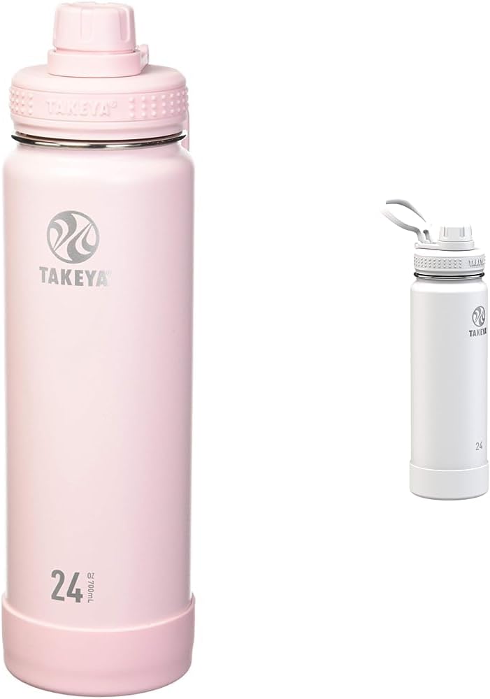 Takeya Actives – Botella de agua aislada de acero inoxidable con tapa de boquilla, 24 onzas, rubor y ártico