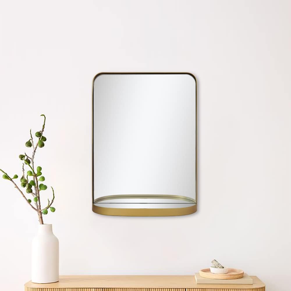Espejo de pared rectangular tradicional moderno de 18.25 x 23.5 pulgadas, marco de metal dorado, espejo para colgar en la pared, decoración moderna