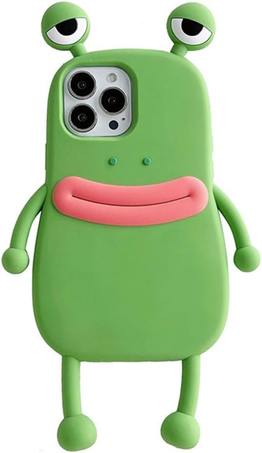 Bonici Funda para teléfono con boca de salchicha de perro caliente, ojos grandes, rana verde, rana rosa, funda de teléfono de goma de silicona TPU
