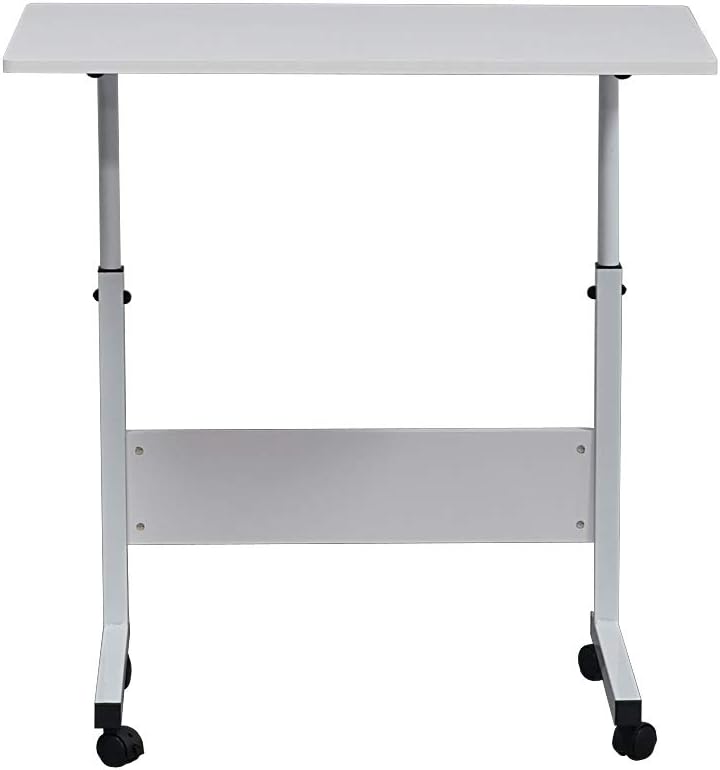 HomVent Bandeja de TV ajustable para sofá, mesa lateral con ruedas, mesa portátil en forma de C, mesa de mesa móvil de madera para computadora