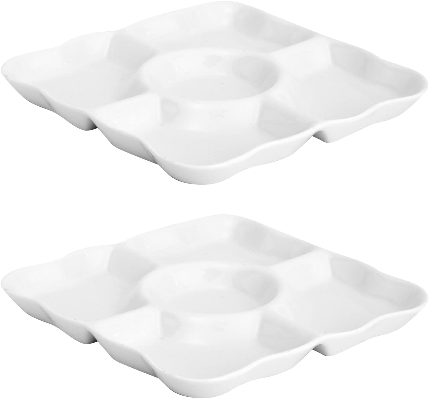 Juvale Juego de 2 bandejas de porcelana para servir aperitivos, platos divididos reutilizables de 5 compartimentos para tablas de charcutería,
