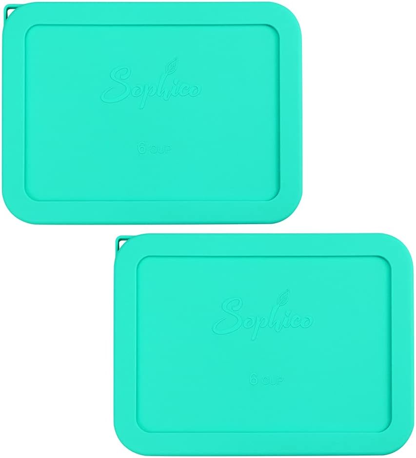 Sophico Tapa rectangular de almacenamiento de silicona para 6 tazas de repuesto para cuencos de vidrio Pyrex 7211-PC, recipiente no incluido (menta)