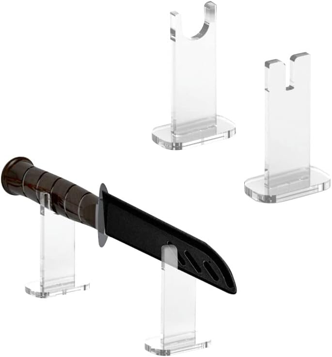 Soporte de exhibición de 2 piezas para cuchillo, soporte de acrílico para cuchillos de colección, soporte de exhibición de cuchillos de escritorio