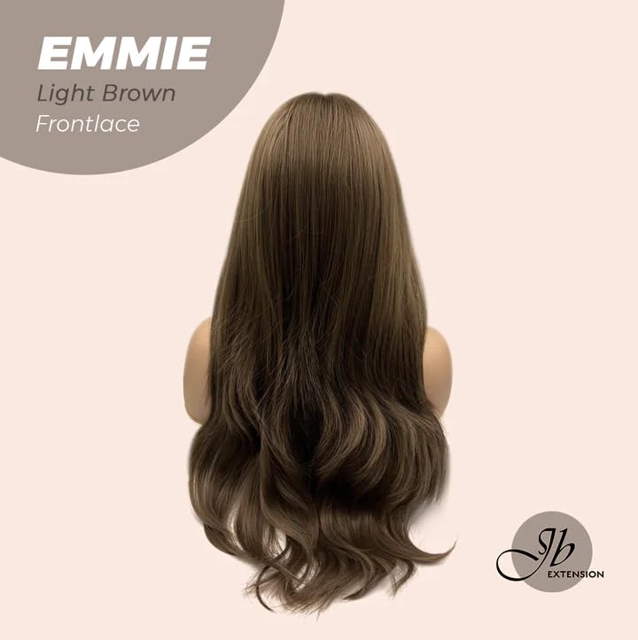 EMMIE – Peluca de encaje frontal precortada con flequillo lateral, pelucas rizadas de color marrón claro para mujer, pelucas sintéticas naturales