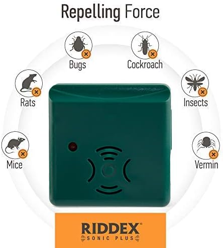 Riddex Sonic Plus – Repelente ultrasónico de plagas, se conecta con salidas adicionales para uso en interiores, repelente de insectos, repelente de