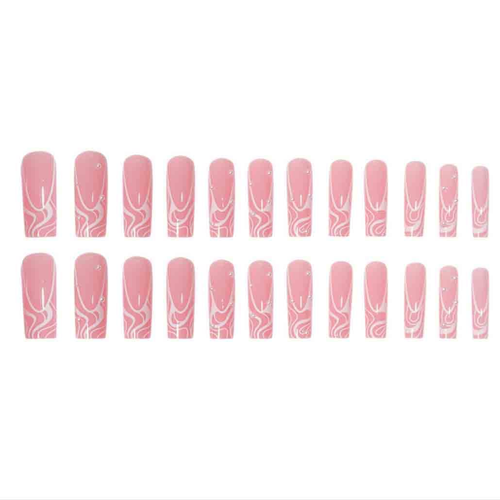 Foccna Uñas postizas cuadradas largas, color rosa perla, uñas postizas acrílicas, uñas artificiales para mujeres y niñas, 24 piezas