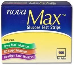 Nova Max Tiras reactivas de glucosa, caja de 100