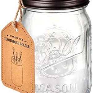 Tarro Mason – Soporte para cepillos de dientes Bronce con vidrio genuino de 16 onzas para tarro Mason de boca regular, acero inoxidable 304 de Tarro Mason – Soporte para cepillos de dientes Bronce con vidrio genuino de 16 onzas para tarro Mason de boca regular, acero inoxidable 304 de