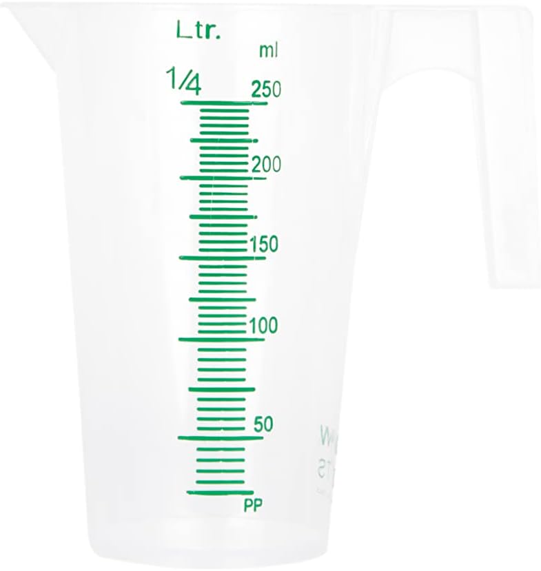 GROWDOTS Jarra de medida de 8.5 fl oz de grado alimenticio de plástico graduado de medición graduada contenedores redondos graduados líquidos de