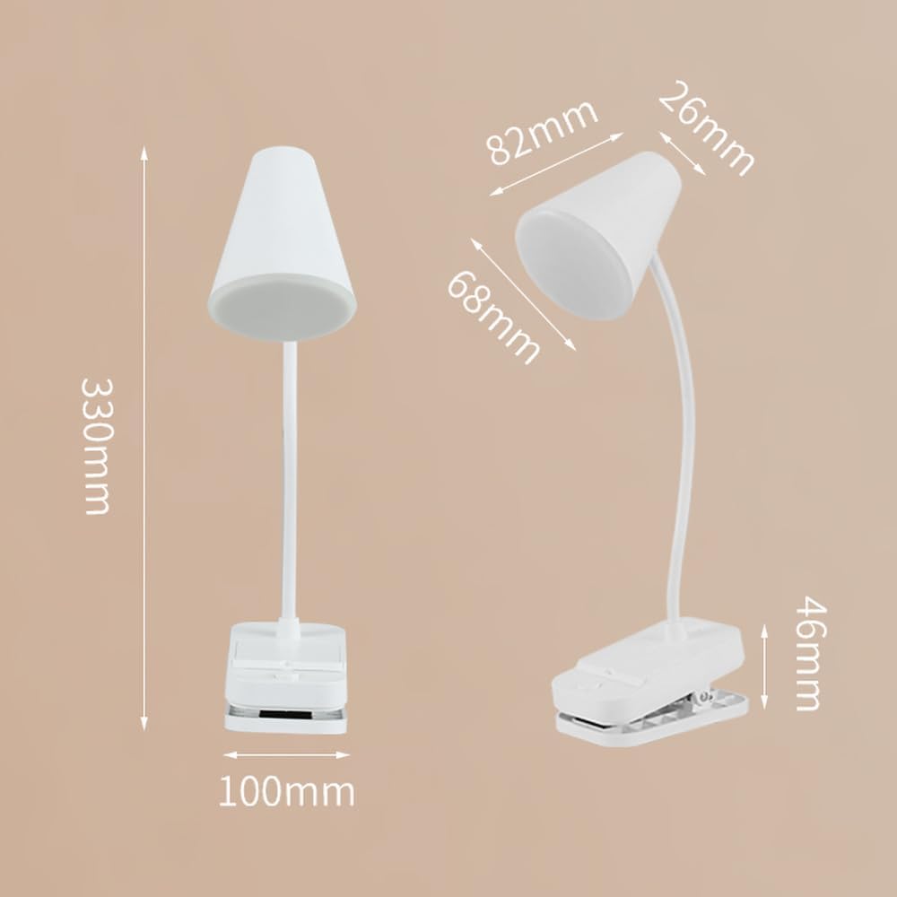 Luz de libro de lectura, lámpara de escritorio LED, blanca, lámpara de escritorio con puerto de carga USB, de pie, clip, batería y USB de doble uso,