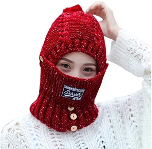 2 en 1 para mujer, bufanda de punto, sombrero elástico cálido de invierno con protectores de oídos, gorra integrada a prueba de viento para