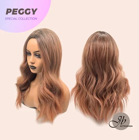 PEGGY – Peluca ondulada de color durazno largo y rizado, natural para usar y llevar, sin pegamento, para fiesta, Halloween, pelucas sintéticas para