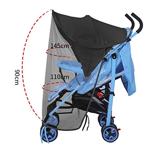 Parasol universal con red para cochecitos de bebé, niños pequeños, velo con cremallera, velo de red, cochecito, toldo, parasol, extractor, protector