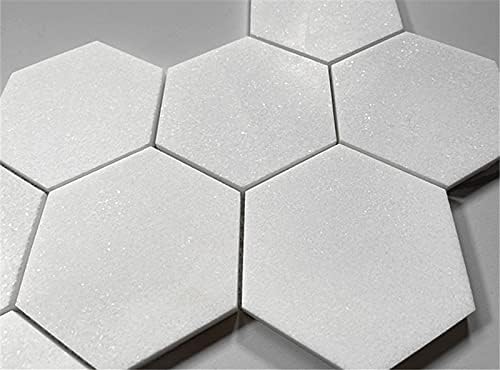 Thassos – Mosaico hexagonal de mármol blanco de 5 pulgadas, para cocina, baño, pared, pared (1 hoja)