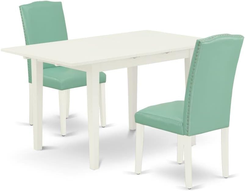 East West Furniture NOEN3-LWH-57 – Juego de cocina de 3 piezas que contiene una mesa de comedor rectangular con hojas de mariposa y 2 sillas Parsons