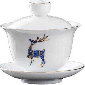 Porcelana Gaiwan – Taza de té de 8 onzas, sopera esmaltada blanca china Sancai cubierta tazón taza de labios platillo (ciervo azul) Porcelana Gaiwan – Taza de té de 8 onzas, sopera esmaltada blanca china Sancai cubierta tazón taza de labios platillo (ciervo azul)