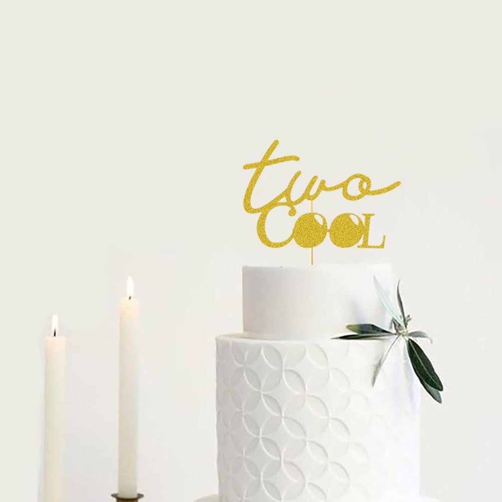 Decoración para tartas de 2 cumpleaños, divertidas decoraciones de fiesta de segundo cumpleaños para niños y niñas, purpurina dorada